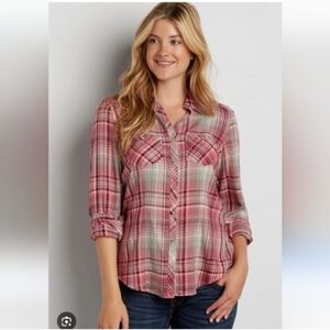 Maurice's Red Rose Petal Combo Plaid Checkered Button-Down Shirt Size 1X